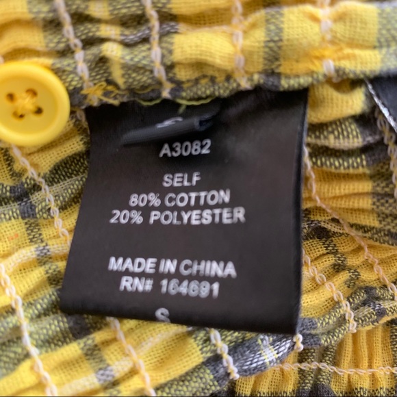 Starlette Yellow Black Smocked 3/4 Sleeve Crop Top - Picture 3 of 4